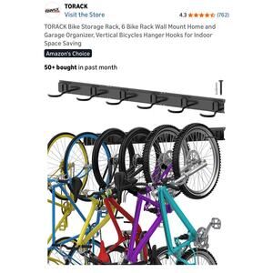 TORACK Bike Storage Rack, 6 Rack Wall Mount Home and 48" Rail, Black